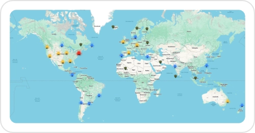 Map of the world showing looth locations